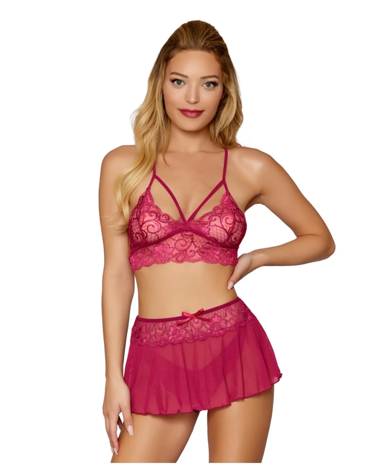 Lace Bralette with Matching Mini Skirt